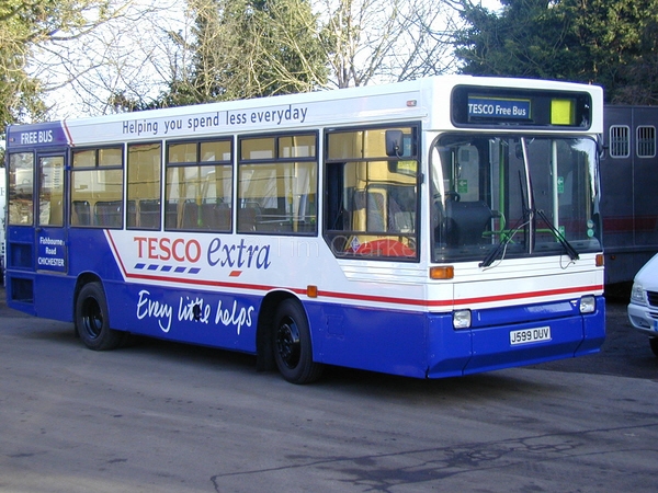 Dart J599DUV in new all-over Tesco Free Bus livery